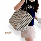 BOLSO Pinstripe Canvas Large Commuter Tote Bag