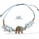 BLING Elephant Charms Natural Stone in String Bracelet