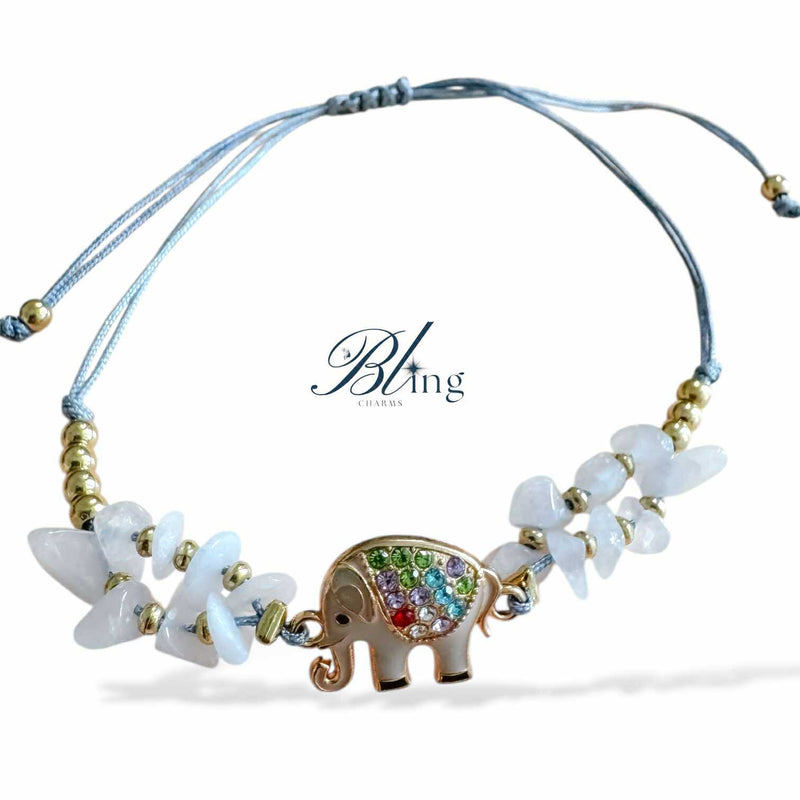 BLING Elephant Charms Natural Stone in String Bracelet