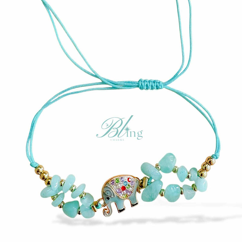 BLING Elephant Charms Natural Stone in String Bracelet