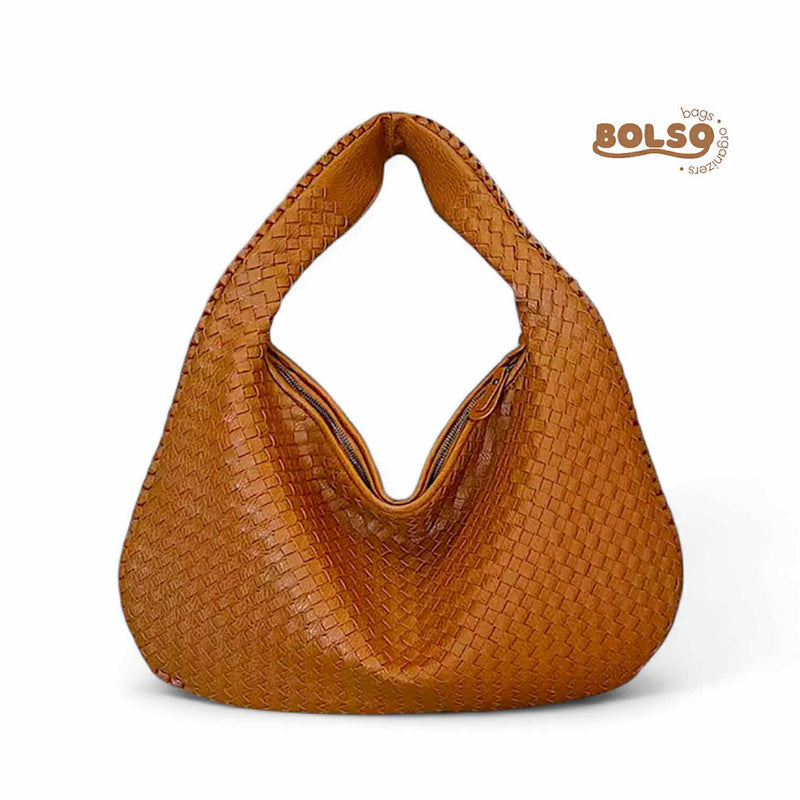 PREORDER BOLSO Woven Faux Leather Large Hobo Bag Zipper Closure