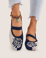 PREORDER Knitted Two Tone Flower Mary Jane Flat Shoes