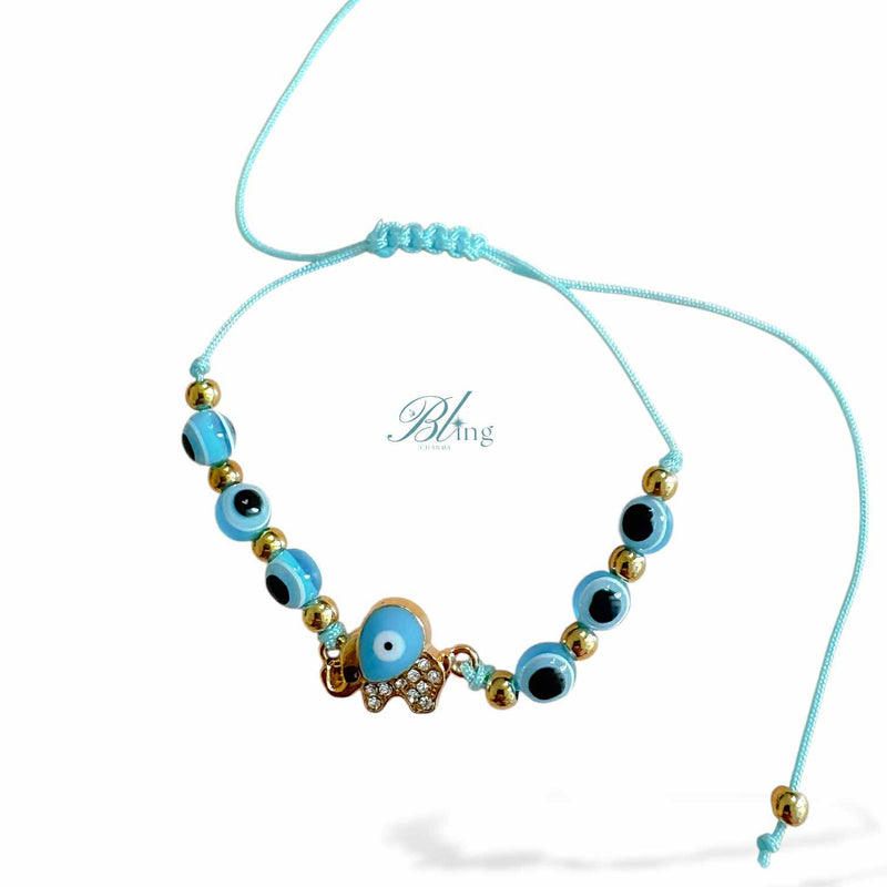 BLING Charms Evil Eye Beads Elephant on String Minimalist Bracelet