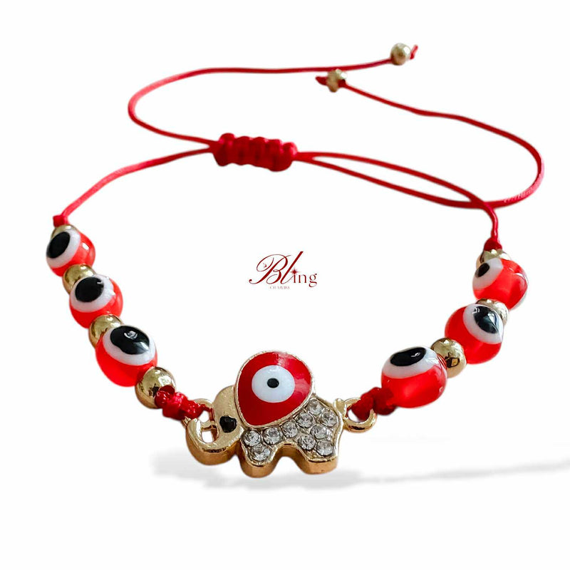 BLING Charms Evil Eye Beads Elephant on String Minimalist Bracelet