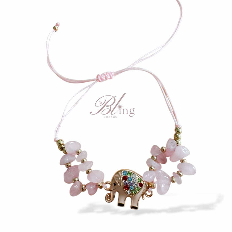 BLING Elephant Charms Natural Stone in String Bracelet