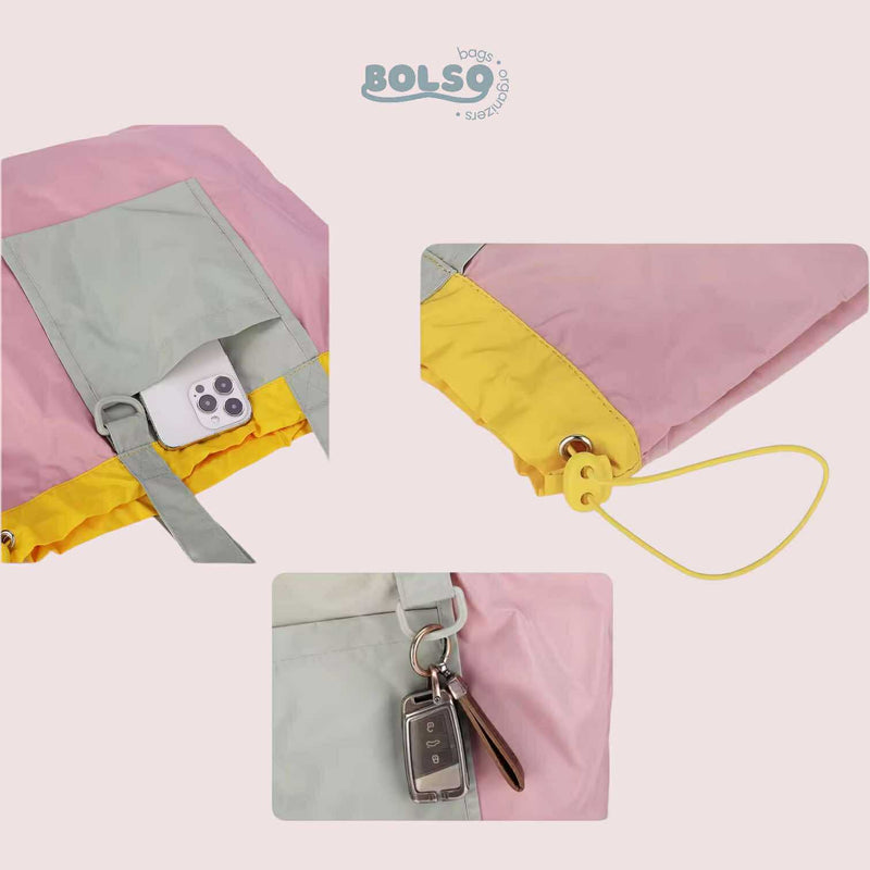 BOLSO Colorful Blocking Foldable Nylon Shopper Tote Bag