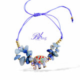 BLING Elephant Charms Natural Stone in String Bracelet