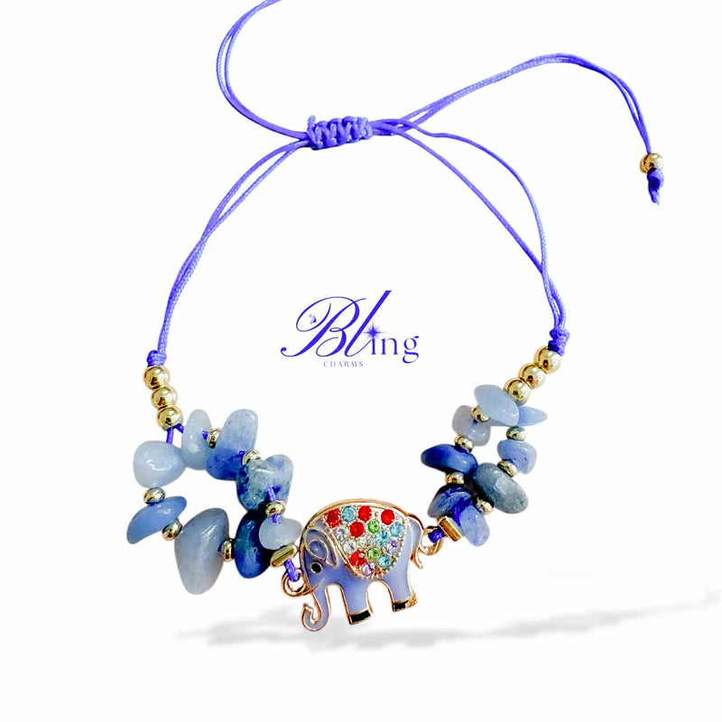 BLING Elephant Charms Natural Stone in String Bracelet