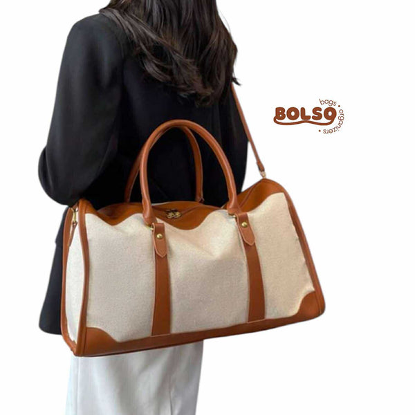 BOLSO Large Vintage Canvas Leather Contrast Duffle Bag with Sling