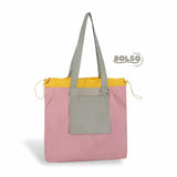 BOLSO Colorful Blocking Foldable Nylon Shopper Tote Bag