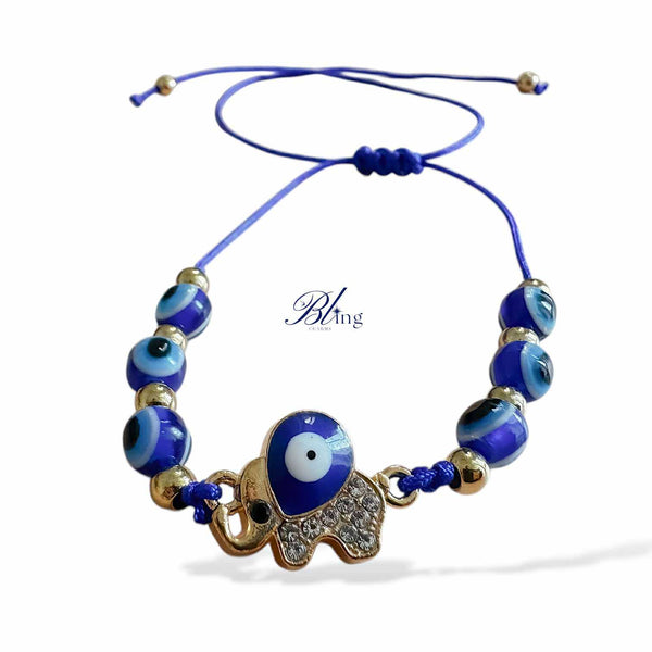 BLING Charms Evil Eye Beads Elephant on String Minimalist Bracelet