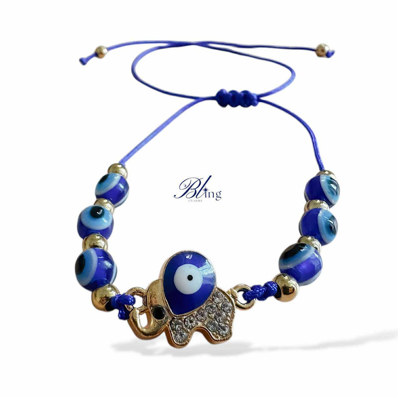 BLING Charms Evil Eye Beads Elephant on String Minimalist Bracelet