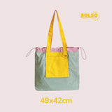BOLSO Colorful Blocking Foldable Nylon Shopper Tote Bag