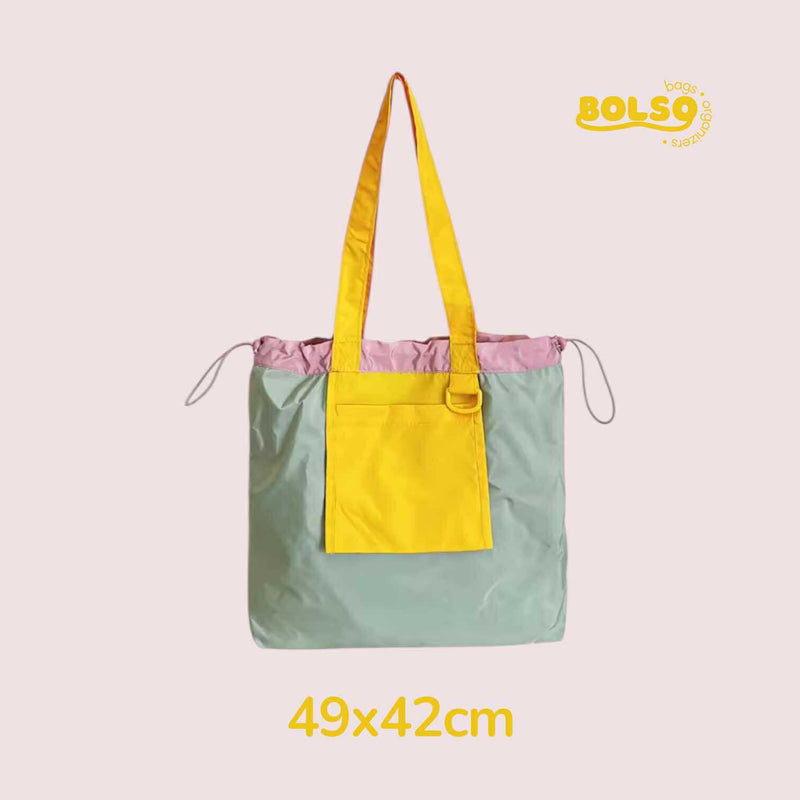 BOLSO Colorful Blocking Foldable Nylon Shopper Tote Bag