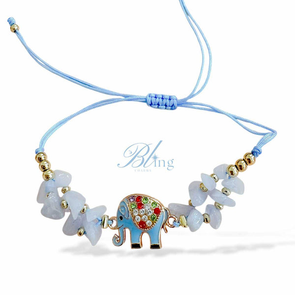 BLING Elephant Charms Natural Stone in String Bracelet