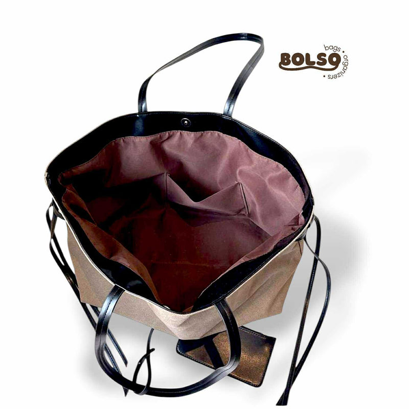 BOLSO Large Fabric Leather Commuters Tote Bag