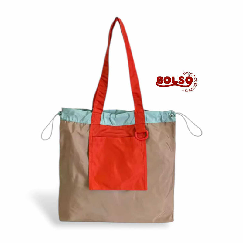 BOLSO Colorful Blocking Foldable Nylon Shopper Tote Bag