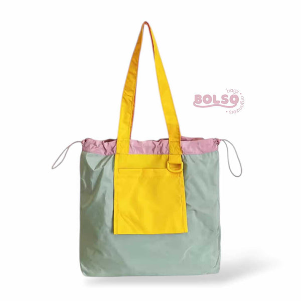 BOLSO Colorful Blocking Foldable Nylon Shopper Tote Bag