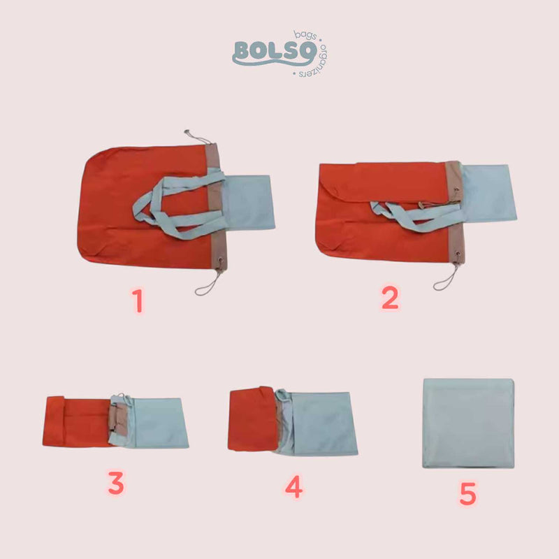 BOLSO Colorful Blocking Foldable Nylon Shopper Tote Bag