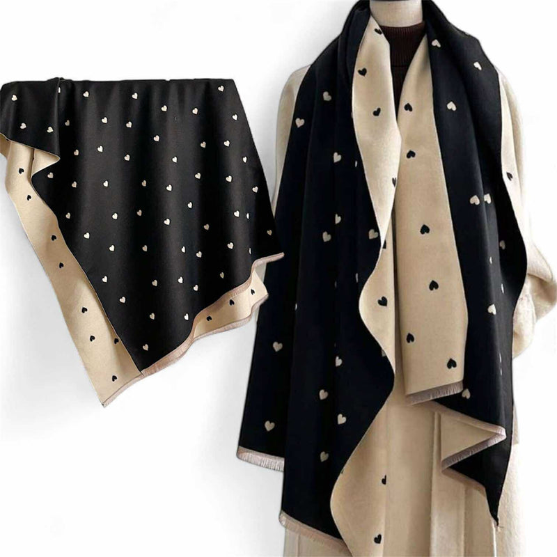WRAP Warm Shawl Rectangular Heart Print