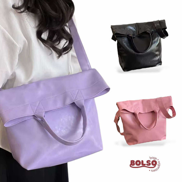 BOLSO Leather Large Vertical Foldable Commuter Tote Bag with Sling