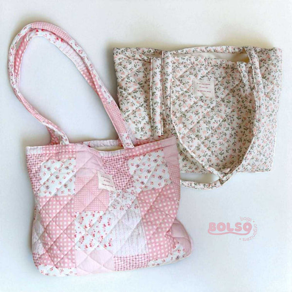BOLSO Dainty Floral Cloud Quilted Large Open Tote Bag