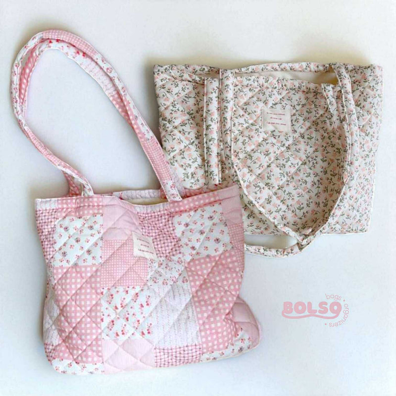 BOLSO Dainty Floral Cloud Quilted Large Open Tote Bag