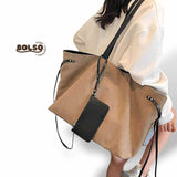 BOLSO Large Fabric Leather Commuters Tote Bag