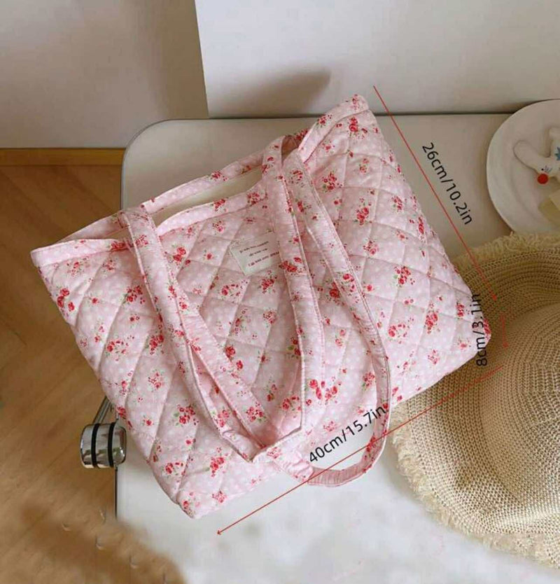 BOLSO Dainty Floral Cloud Quilted Large Open Tote Bag