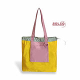 BOLSO Colorful Blocking Foldable Nylon Shopper Tote Bag
