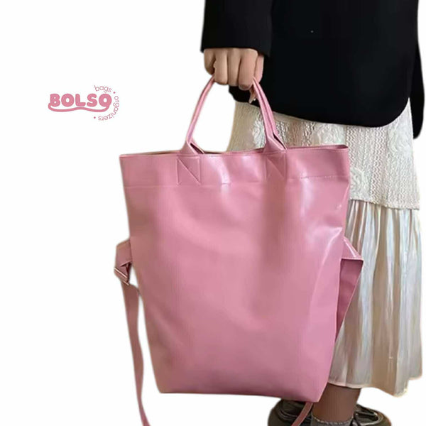 BOLSO Leather Large Vertical Foldable Commuter Tote Bag with Sling