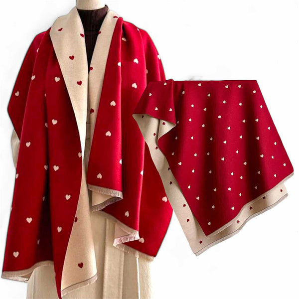 WRAP Warm Shawl Rectangular Heart Print