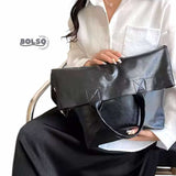 BOLSO Leather Large Vertical Foldable Commuter Tote Bag with Sling