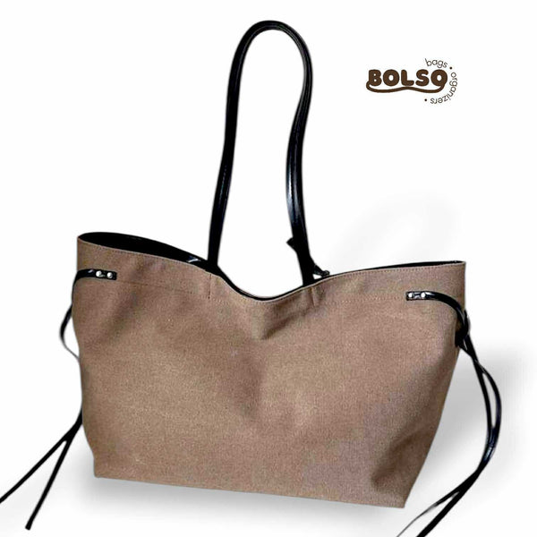 BOLSO Large Fabric Leather Commuters Tote Bag