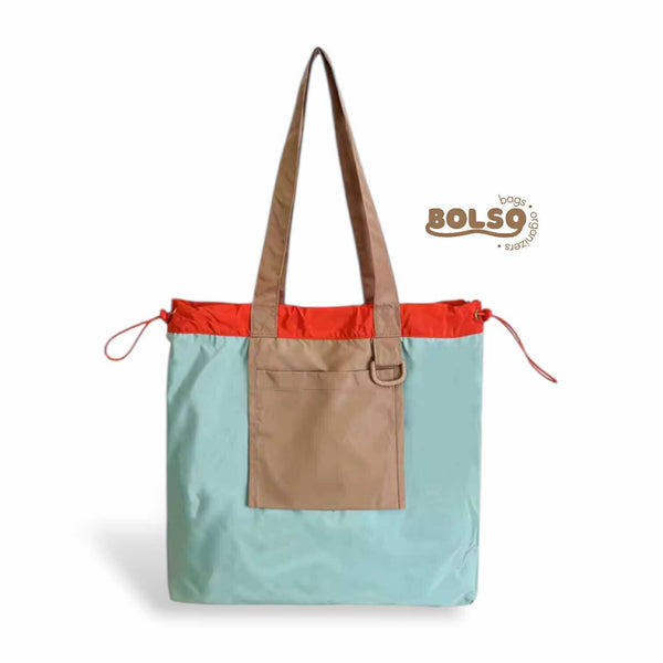 BOLSO Colorful Blocking Foldable Nylon Shopper Tote Bag