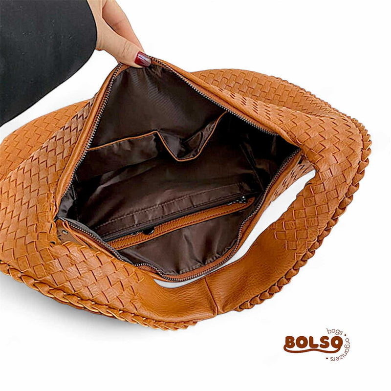 PREORDER BOLSO Woven Faux Leather Large Hobo Bag Zipper Closure