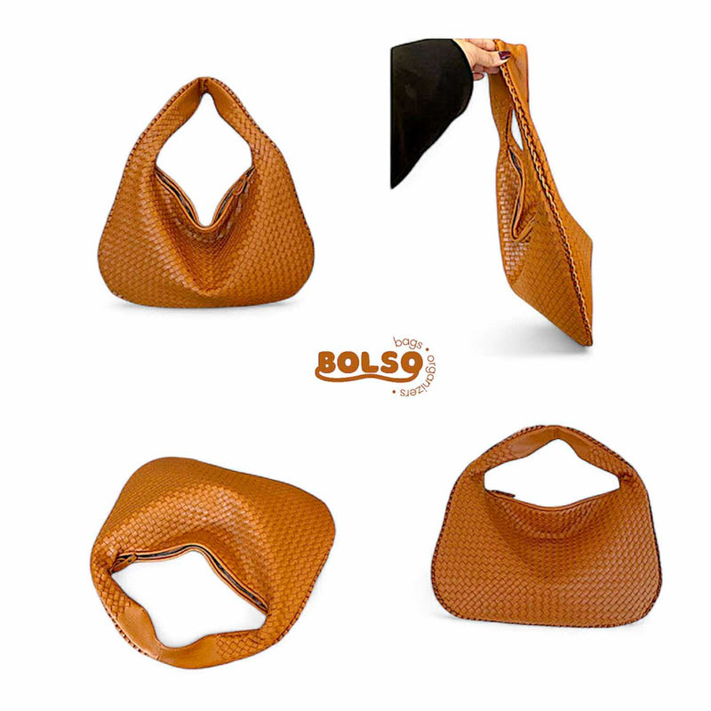 PREORDER BOLSO Woven Faux Leather Large Hobo Bag Zipper Closure