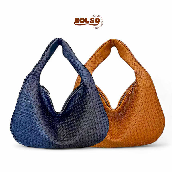 PREORDER BOLSO Woven Faux Leather Large Hobo Bag Zipper Closure