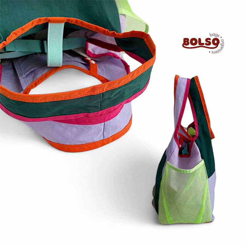 BOLSO Color Block Fabric Snap Closure Tote Bag