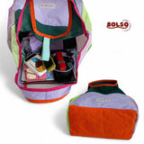 BOLSO Color Block Fabric Snap Closure Tote Bag