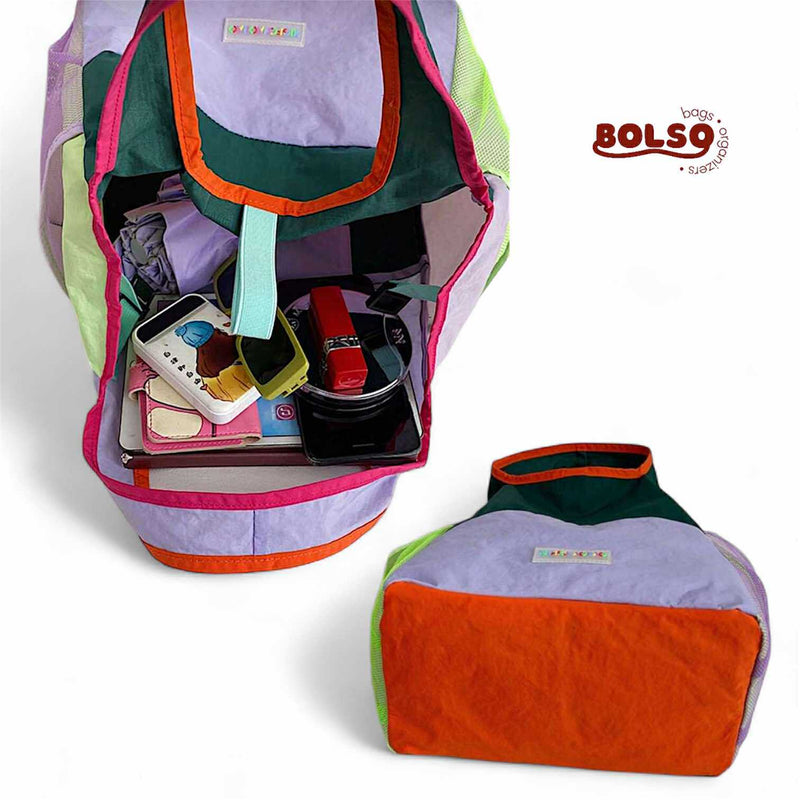 BOLSO Color Block Fabric Snap Closure Tote Bag