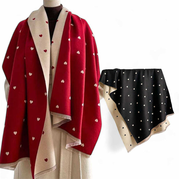 WRAP Warm Shawl Rectangular Heart Print