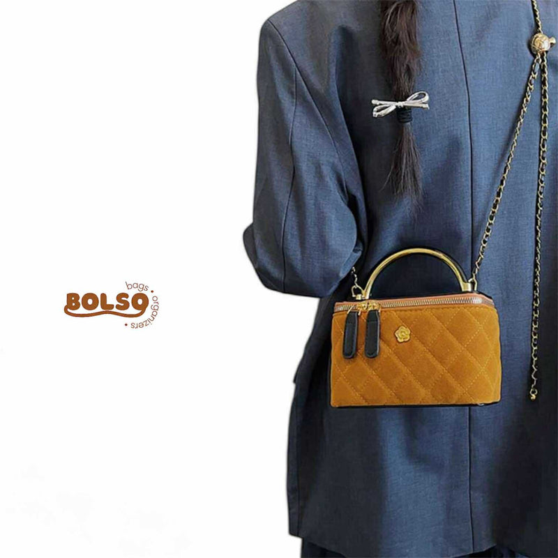 PREORDER BOLSO Two Tone Box Bag Chain Leather Crossbody Strap
