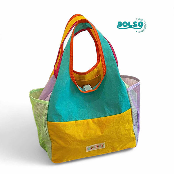 BOLSO Color Block Fabric Snap Closure Tote Bag