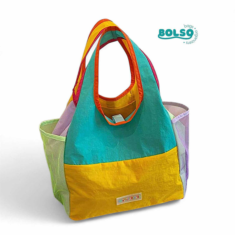 BOLSO Color Block Fabric Snap Closure Tote Bag
