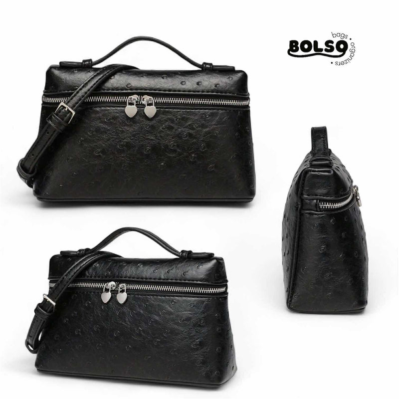 PREORDER BOLSO Faux Leather Ostrich Pattern Vanity Satchel Shoulder Bag
