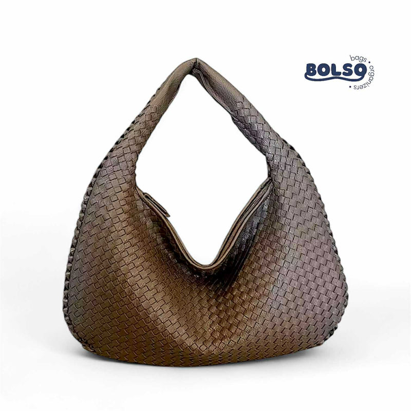 PREORDER BOLSO Woven Faux Leather Large Hobo Bag Zipper Closure