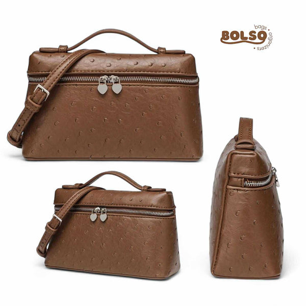 PREORDER BOLSO Faux Leather Ostrich Pattern Vanity Satchel Shoulder Bag