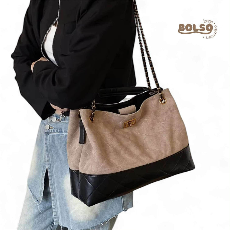 PREORDER Suede Diamond Stitch Pattern Chain Sling Tote Bag