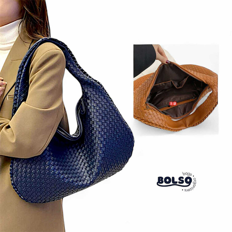 PREORDER BOLSO Woven Faux Leather Large Hobo Bag Zipper Closure